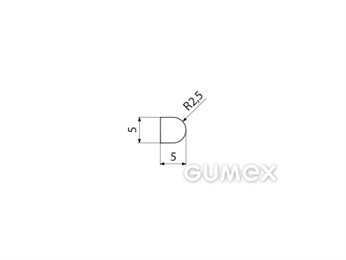 Silikonový profil tvaru "D", 5x5/R2,5mm, 55°ShA, -60°C/+180°C, transparentní